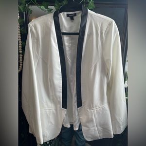 White dress jacket with leather trim